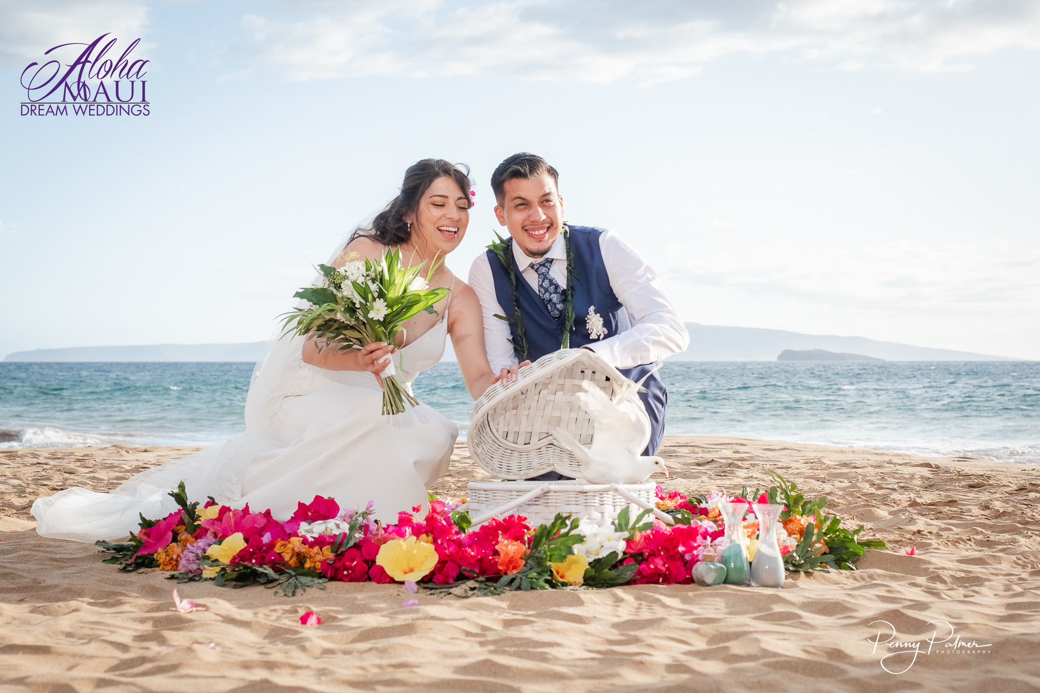 Maui beach wedding dove release Maui Beach Wedding Photographer